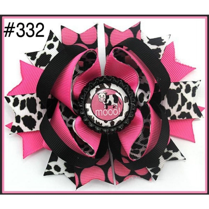 Wholesale 5pcs Cow Pattern Black and White Cow Pattern 4-inch Children's Bow Hairpin